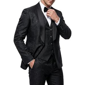 Hihawk Men's Floral Suit Set, 3 Piece Paisley Slim Fit, Jacket Vest and Pants with Bow Tie for Wedding Dinner Prom Party XXL