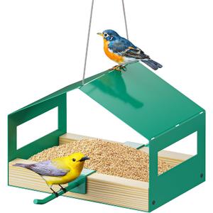 FANHAO Metal Bird Feeder for Outdoor Hanging, Wild Bird Feeder House with Rust-Resistant Mesh, Hanging Platform Bird House Feeder for Attracting Birds, Weatherproof, Easy to Clean & Refill