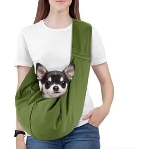 Pawaboo Small Dog Sling Carrier, Reversible Hands Free Dog Sling Carriers for Small Dogs and Cats, Puppy Slings Carrier with Adjustable Strap Buckle & Safety Harness, Puppy Essentials, Matcha Green