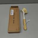 FunCee 2 Pack Kitchen Dish Brushes with Bamboo Handle, Dish Scrubber Built-in Scraper, Scrub Brush for Pans, Pots, Counter & Kitchen Sink Cleaning, Dishwashing and Cleaning Brush Tools, White