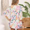 IRISGOD Womens 3/4 Length Sleeve V Neck Tops Dressy Casual Chiffon Blouse Summer Floral Bohemian 2025 Tredny Shirts (Beige, XL)