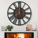LEIKE Large Wall Clocks,Silent,Non Ticking,Battery Operated Big Retro Round Modern Wood Wall Clock for Living Room, Bedroom,Dinning Room,Farmhouse,Office,Home Decor-20 Inch(Black-Roman Numerals)
