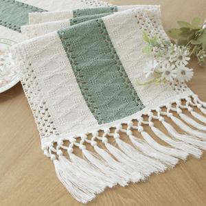 FEXIA Sage Green Table Runner 72 Inches Long with Tassels Boho Macrame Farmhouse Table Runners for Home Decor Party Bohemian Rustic Bridal Shower Dining Decorations(12x72 Inches)