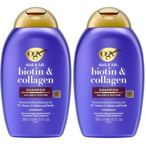 OGX Shampoo for Thin Hair, 13 fl oz | Biotin & Collagen | Volumizing | Sulfate-Free | Pack of 2