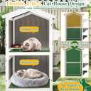 PetsCosset Outdoor Cat Shelter Weatherproof, Two Story Wooden Outside Feral Cat House with Openable Roof, Escape Door