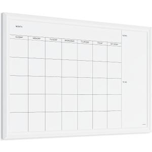 U Brands Magnetic Dry Erase Calendar White Board, 30" x 20", White Wood Style Frame, Includes Magnets