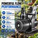 WaterRebirth 850W 12000 GPH Pond Pump, Ultra Quiet Heavy Duty Submersible Water Pump for Koi Ponds, Fountains, Aquariums & Waterfalls, 20.3 ft Power Cord, UL Listed