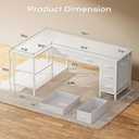 PRAISUN 55 Inch L Shaped Desk with Power Outlets, 5 Fabric Drawers