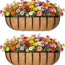 EIMQUVW 30 Inch Railing Planter Window Box Deck Balcony Rail Planter with Coco Liner Metal Wall-Mounted Coconut Liner Basket English Horse Trough for Outdoor Balcony Porch Fence Patio (2 Pack)