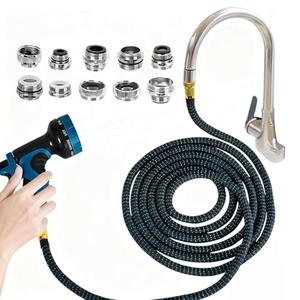 Ecoaterui Indoor Sink Hose Attachment for Faucet - (75FT) Faucet Hose with 10 Adapters for Kitchen Sink Bathroom Sink Faucet, Watering Houseplants, Washing Pets, Household Cleaning, Car Washing