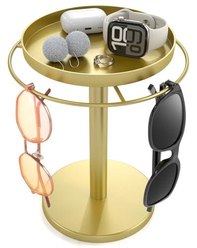 GIFTORCH Sunglass Organizer, Glasses Holder Stand for Nightstand Desk - Premium Sunglasses Storage Display with Gold Accent Home Decor, Eyeglass Organizer for Women & Men (for Multiple Glasses)