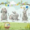 Thyle 3 Pcs Easter Bunny Figurines Distressed Terracotta Rabbit Figures Vintage Resin Easter Bunnies Statue Farmhouse Table Decor for Home Spring Party