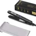 Mini Flat Iron, Ceramic Tourmaline Small Hair Straightener for Short Hair/Bangs, Dual Voltage Travel Hair Straightener, Portable Mini Straightener with Storage Pouch(Black)