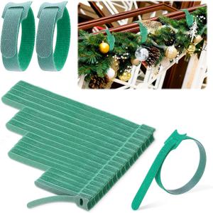 200 Pcs Christmas Garland Ties 12'',10'',8'',4' Nylon Garland Ties Reusable Garland Holders for Railing Adjustable Holiday Garland Ties Hook and Loop for Christmas Tree Wreath Stairways Railing(Green)