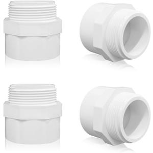 4Pcs 1 1/2"White 2-Way PVC Pipe Coupling Adapter Hex Nipple NPT Male Thread Coupling Adapter Connectors for 1 1/2 Inch PVC Pipe Socket x NPT Male