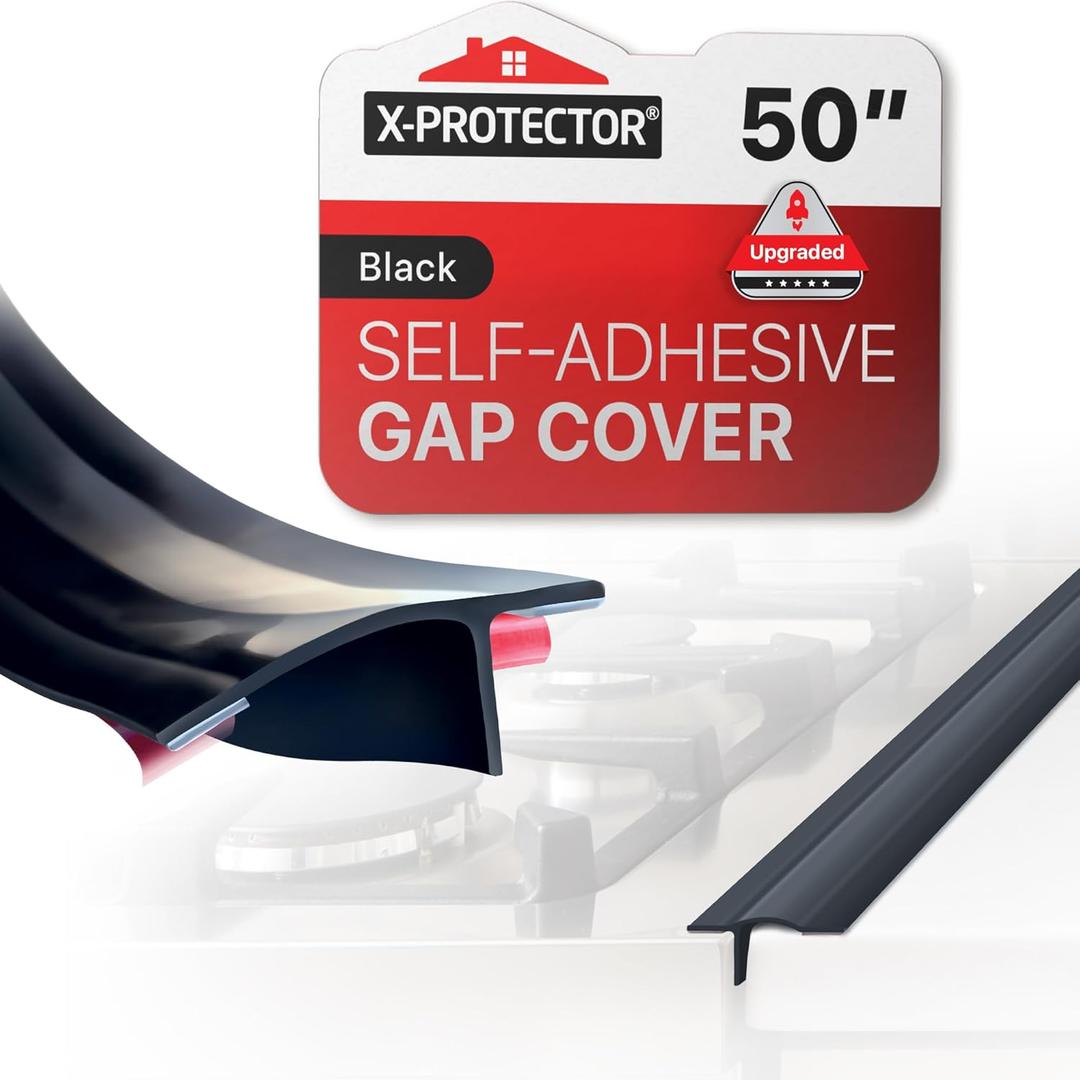 Silicone Stove Gap Cover X-Protector - 50 x 1.55" Guard Between Stove and Counter - Self-Adhesive Premium Counter Gap Filler - Heat Resistant Oven Counter Gap Protector - Stove Top Spill Guard
