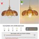 Plug in Pendant Light, Hanging Lights with Plug in Cord, Hanging Light Fixture with Amber Color Glass, E26 Pendant Lighting for Kitchen Island, Bedroom, Dining Room-Browm
