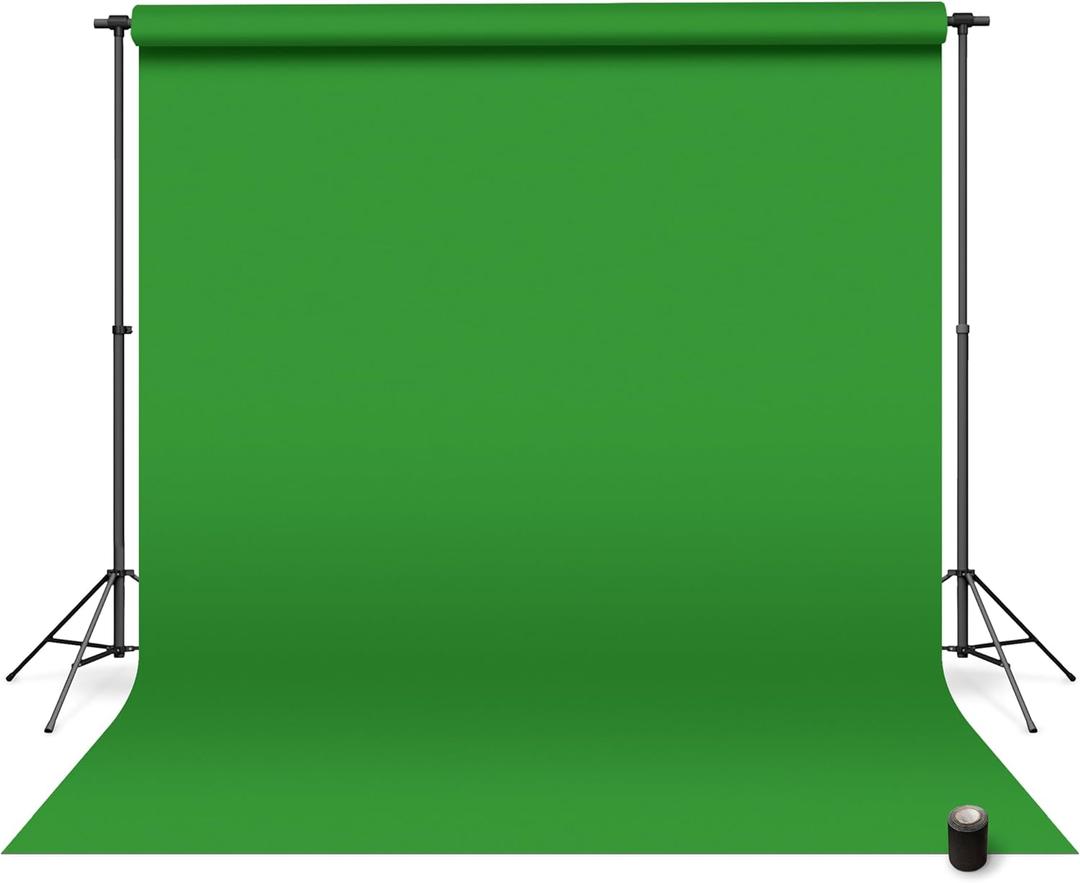 Denny Manufacturing - Seamless Paper Backdrop for Photography, Green Seamless Paper Roll - Green Screen (107 in x 36 ft) Includes Free Roll Black Gaffer Tape (2 in x 13 ft)