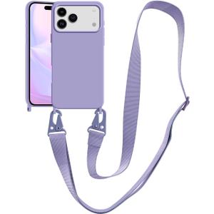Compatible with iPhone 17 Pro Case with Lanyard Crossbody iPhone Case with Strap Adjustable Shockproof Drop Protection Silicone Phone Cover for iPhone 17 Pro 6.3 inch Lavender Purple