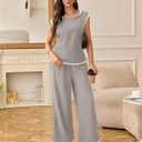 BeryLove 2 Piece Sets for Women Casual Short Sleeve Summer Tops and High Rise Wide Leg Pants Lounge Sets 601 Khaki S (S)