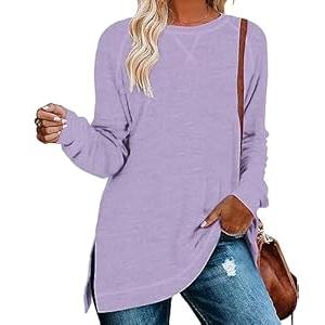 NILOUFO Womens Long Sleeve T Shirts Casual Blouses Trendy Tops Side Split Tunics 
(Lavender, Medium)