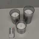 Homemory Grey Glass Flameless Candles, Battery Operated LED Pillar Candles with Remote Control and Timer, Radiance Candles, Real Wax, Set of 3,D3 xH4 5" 6" (Gray)