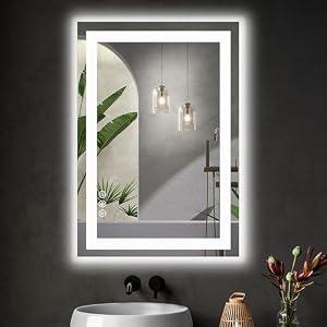 DUMOS 24.1"x36.1" LED Bathroom Mirror, Smart Anti-Fog Bathroom Vanity Mirror with Front Light & Backlit, 3 Color Temperatures, Dimmable, Memory Function