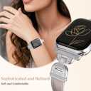 Slim Leather Band Compatible with Apple Watch Bands Women 38/40/41/42mm Dressy Thin Leather Strap with Designer Interlock Buckle for iWatch Series 10/9/SE/8/7/6/5/4/3/2/1, Starlight+Silver