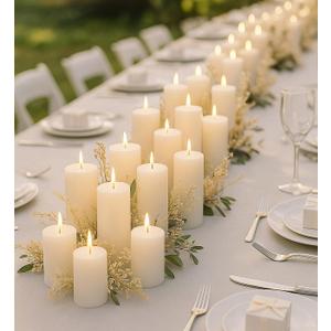 18 Pcs White Pillar Candles Bulk Set，2x3 2x4 2x6 Inch - 12 Each Size，Hurricane Candles，Dripless Unscented Smokeless，Gives You a Better Atmosphere When Organizing an Event Party.