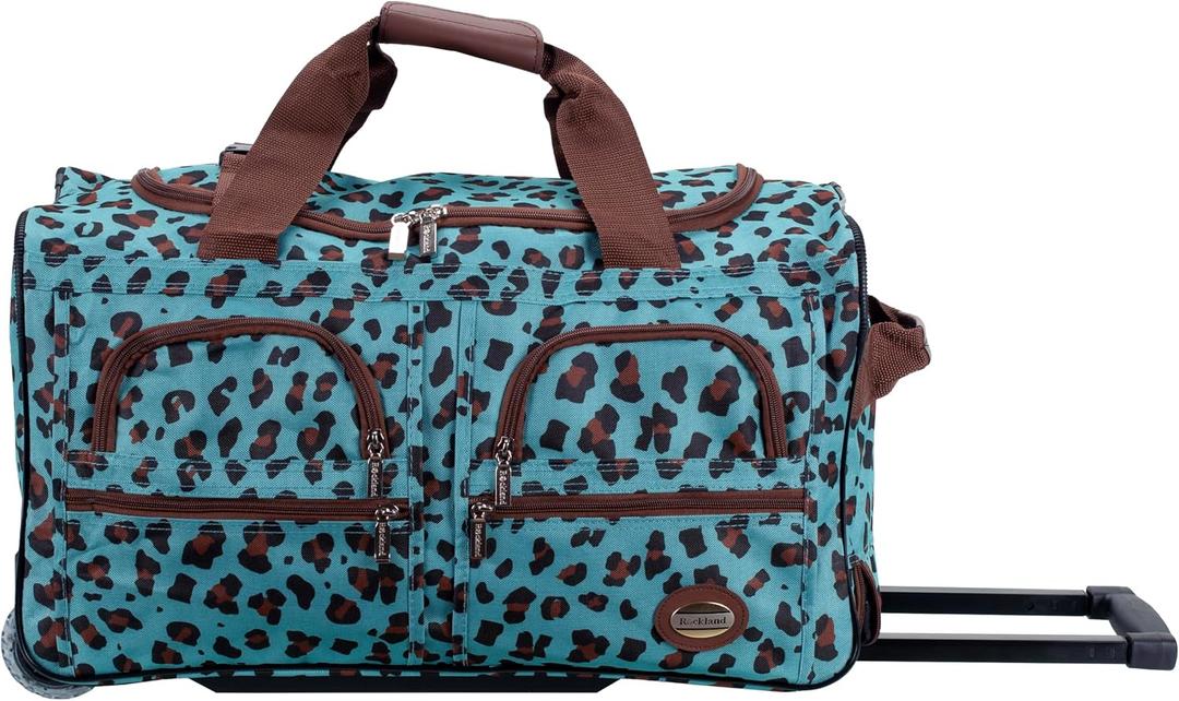Rockland Rolling Duffel Bag, Black, 22", Color: BLUELEOPARD