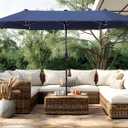 PHI VILLA 13ft Outdoor Market Umbrella Double-Sided Twin Large Patio Umbrella with Crank, Navy Blue
