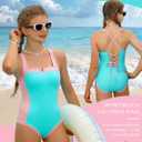 Kids4ever Girls One Piece Swimsuits Color Block Bathing Suit Kids Swimwear for Teens Beach 9-16Y (13-14 Years, Green)