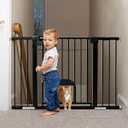 Babelio 29-48" Extra Wide Baby Gate with Adjustable Cat Door, Easy Install Pressure/ Hardware Mounted Dog Gates for The House, Auto Close Pet Gate for Stairs, Easy Walk Thru, Black