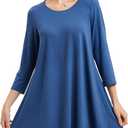 ENMAIN Tunic Tops for Women 3/4 Sleeve Plus Size Women's Tunics Loose Fit Floral Swing Flare Ladies Blouse for Leggings (Blue, M)