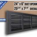 Fits 24x6 Duct Opening | Steel Baseboard Return Air Grille by Handua | Vent Cover Grill | 7/8" Margin Turnback [Depth] to Fit Baseboard | Black | Outer Dimensions: 25.75"W X 7.75 "H