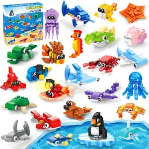 DULEFUN 25pcs Building Blocks Bricks Party Favors Toys for Kids Marine Animals Block for Classroom Prizes Birthday Gift Halloween Christmas Valentine Easter Favor for Boy Girl Ages 6+