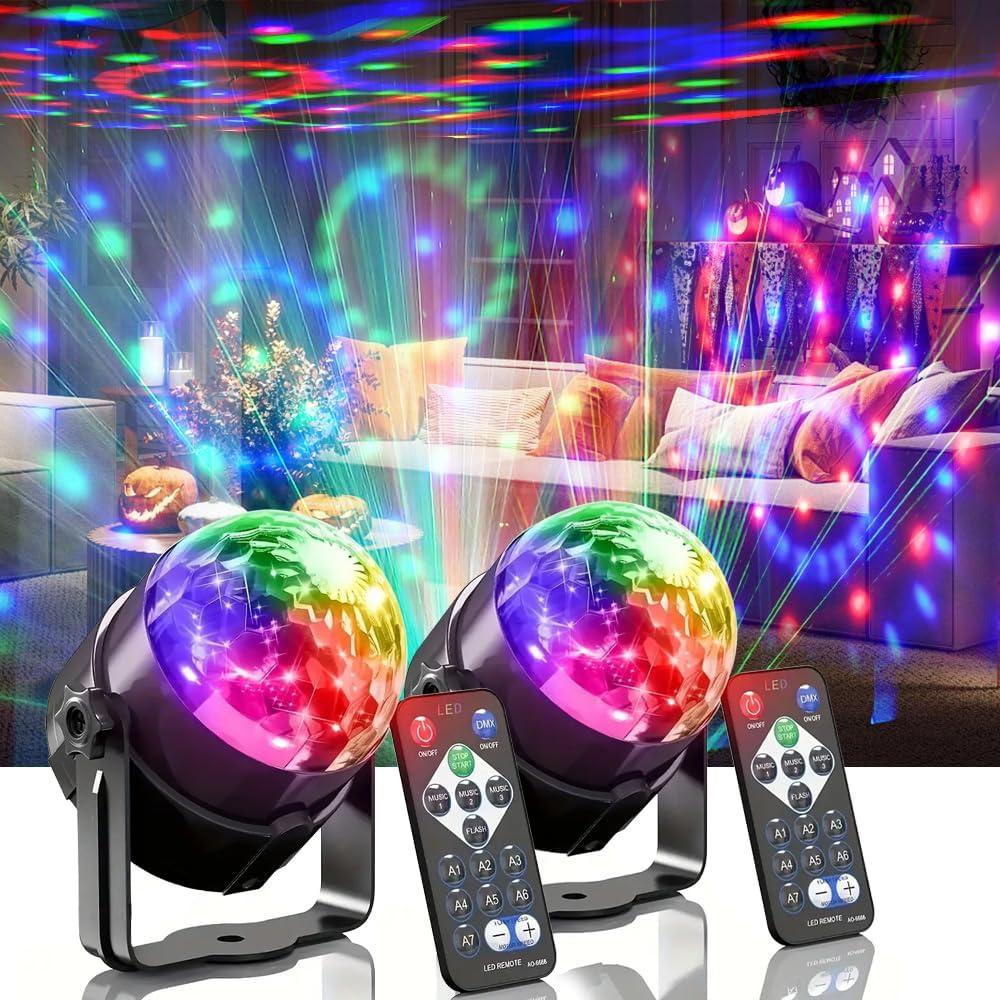 2-Piece Set of Party Lights, Voice-Controlled Flash with Remote Control, Disco Ball Lights, DJ Strobe Lamp, Wedding Bars, KTV Karaoke/New Year's Eve Halloween Christmas Decorations.