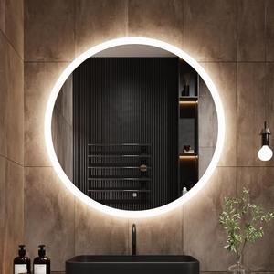 27" Round led Bathroom Mirror with Lights 3D Backlit Mirror 3 Color Temperatures Anti-Fog Adjustable Brightness Memory Function ETL Listed IP44 Waterproof