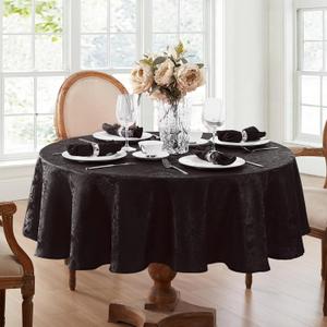 Elrene Home Fashions Caiden Elegance Damask Waterproof, Stain & Wrinkle Resistant Fabric Tablecloth, 60" x 84" Oval, Black