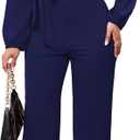 SxClub Jumpsuits for Women Formal Sexy Elegant Long Straight Pants Busineess Party Jumpsuit with Belt Pockets (L)