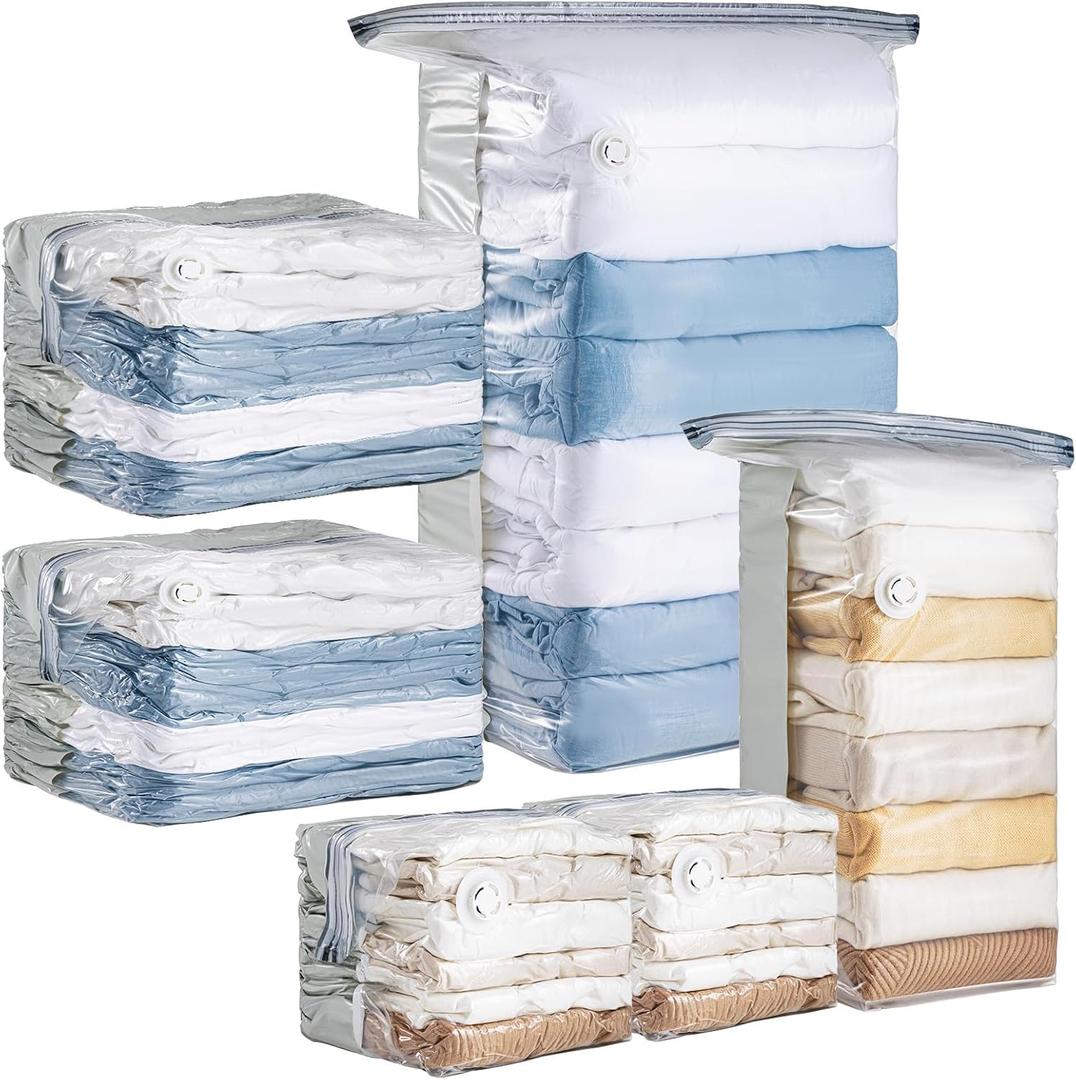 6 Pack Vacuum Storage Bags, Cube Combo (3 Jumbo+3 Medium), Vacuum Seal Bags for Clothing, Bedding, Blanket, Space Saving Closet Organization (Cream)