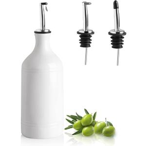Sweejar Ceramic Olive Oil Dispenser Bottle, Opaque Oil Cruet Protects Oil to Reduce Oxidation, Suitable for Storage Oil, Vinegar, Coffee Syrups & Other Liquids, Pack of 1, 15.5 Fl Oz (White)