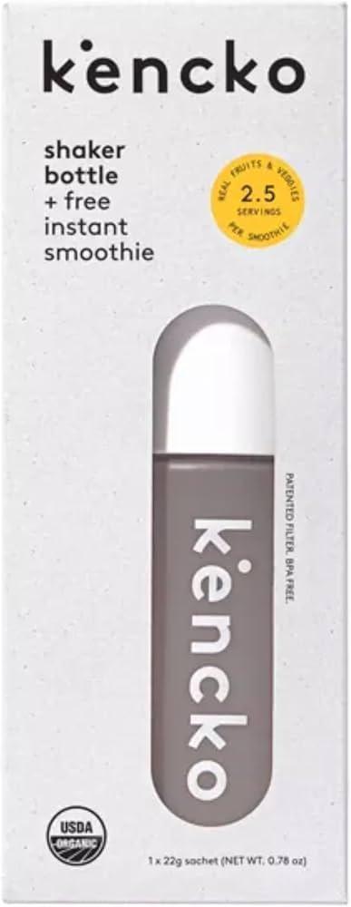 Kencko’s Reusable Smoothie Shaker Bottle With 1 Full Size Sample of Kencko Yellows Instant Smoothie Mix 22g-Perfect Smoothies On-the-Go