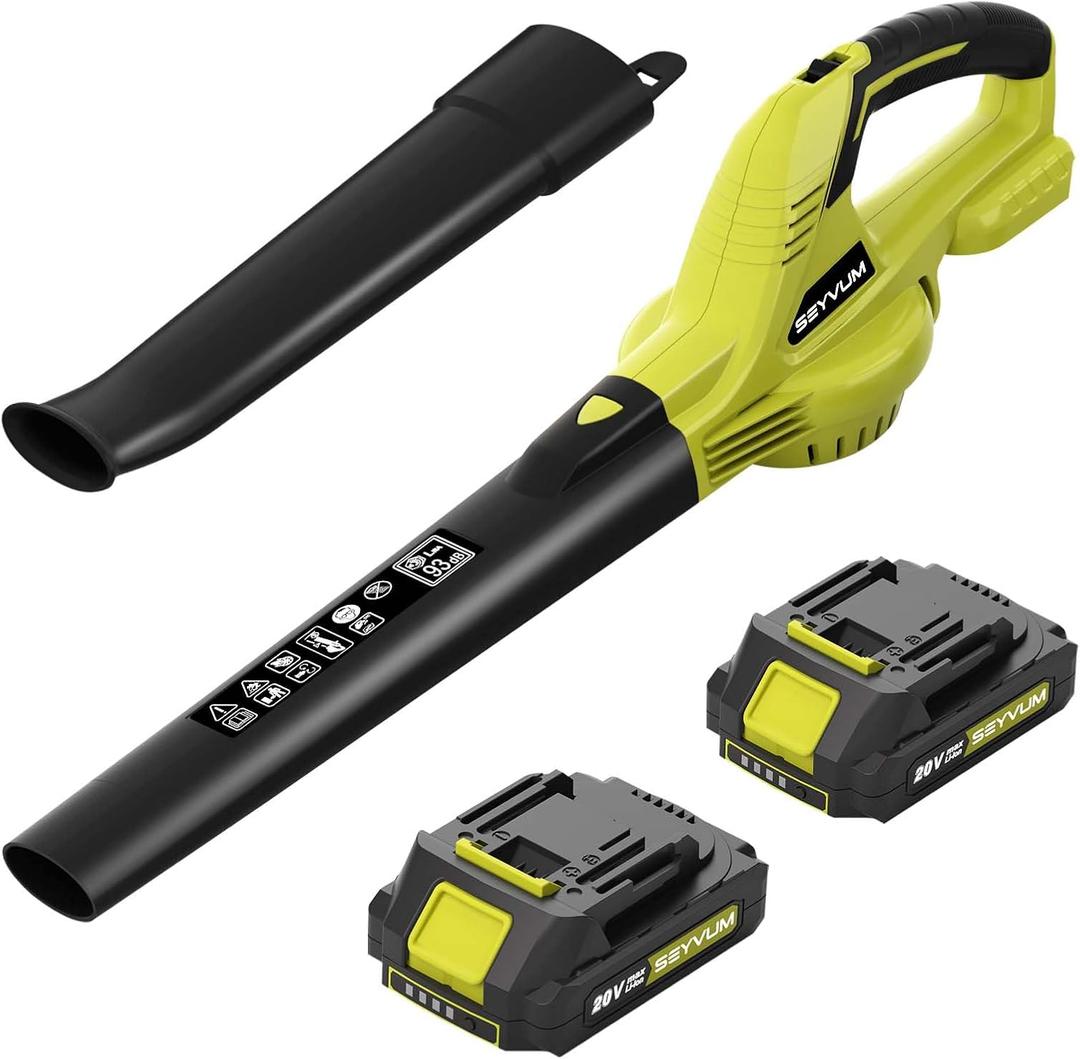 SEYVUM Leaf Blower, 20V Cordless Blower with 2 x 2.0Ah Battery, Electric Leaf Blowers for Lawn Care, 320 CFM 150 MPH Battery Powered Leaf Blower, for Patio, Garden Cleaning, Fast Charger (Lemon Green)