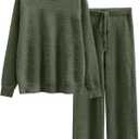 ANRABESS Women's Fuzzy Fleece Pajama Sets 2 Piece Outfits Long Sleeve Top Wide Leg Pants Lounge Matching Set 2025 Fall Winter (Medium, Lawn Green)