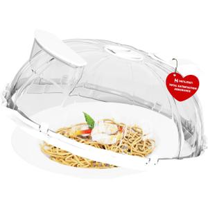 Microwave Splatter Cover for Food: 10"" Clear Microwave Cover with Water Steamer and Handle, BPA Free & Dishwasher Safe Splatter Guard Kitchen Gadgets for Gifts (White, 1 Pack)