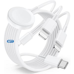 for Apple Watch Charger Fast Charging,3 in 1 Multi Charger Lightning Cable,iWatch Charger Cord 6FT for iWatch Ultra3/2/1/SE 3/2 Series 11/10/9/8/7/6/5/4,for iPhone14/13/12/11/10 Pro/Pro Max/Plus