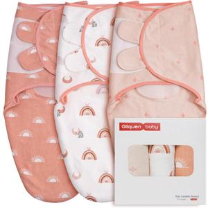 GLLQUEN BABY 3-Pack Organic Baby Swaddle Sleep Sacks for Newborn - Baby Swaddles 0-3 Months, Newborn Swaddling Sack, Rainbow & Sun, Infant Swaddle Blanket Wrap (Small/Medium)