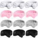 JenPen 24 Pcs Spa Facial Headband Face Washing Headband Bulk Soft Bow Makeup Headbands Elastic Towel Skincare Coral Fleece Hair Band for Washing Face Women Skincare Mask Yoga Sports Shower, 4 Colors