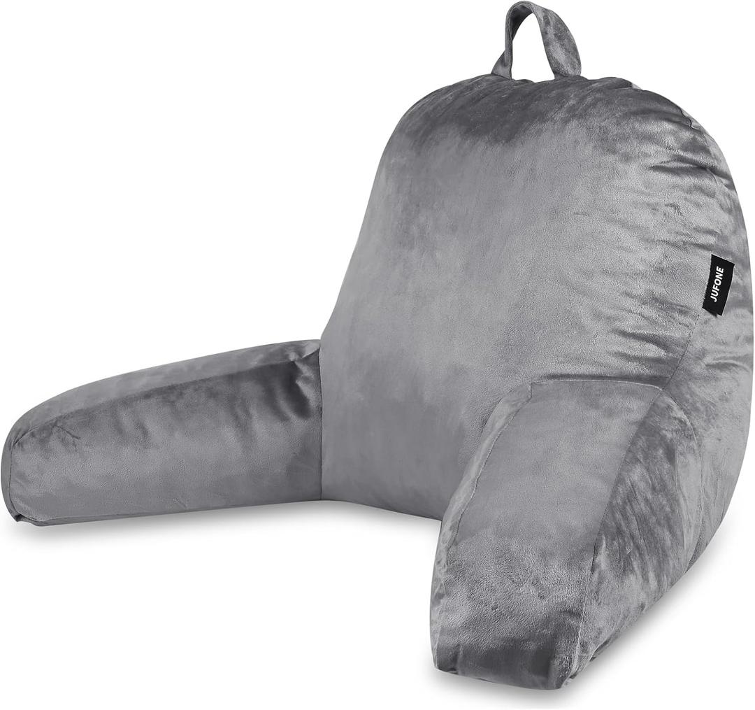 Reading Pillow Premium Backrest Support for Bed, Couch & Floor, Back & Arm Support Reading Pillow for Adults & Teens  Washable Cover, Grey